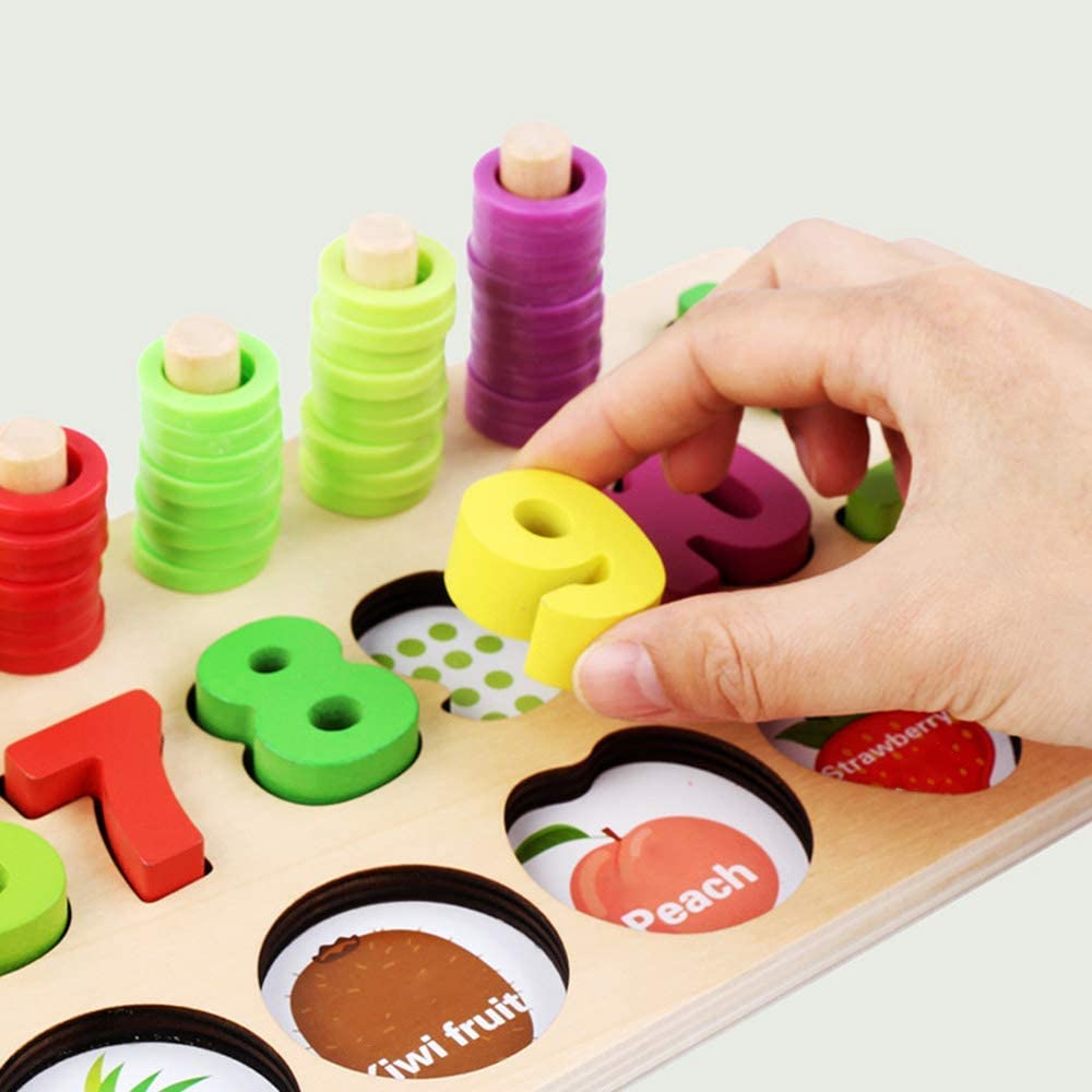 Puzzle educativ lemn sortare-oeratii matematice si fructe