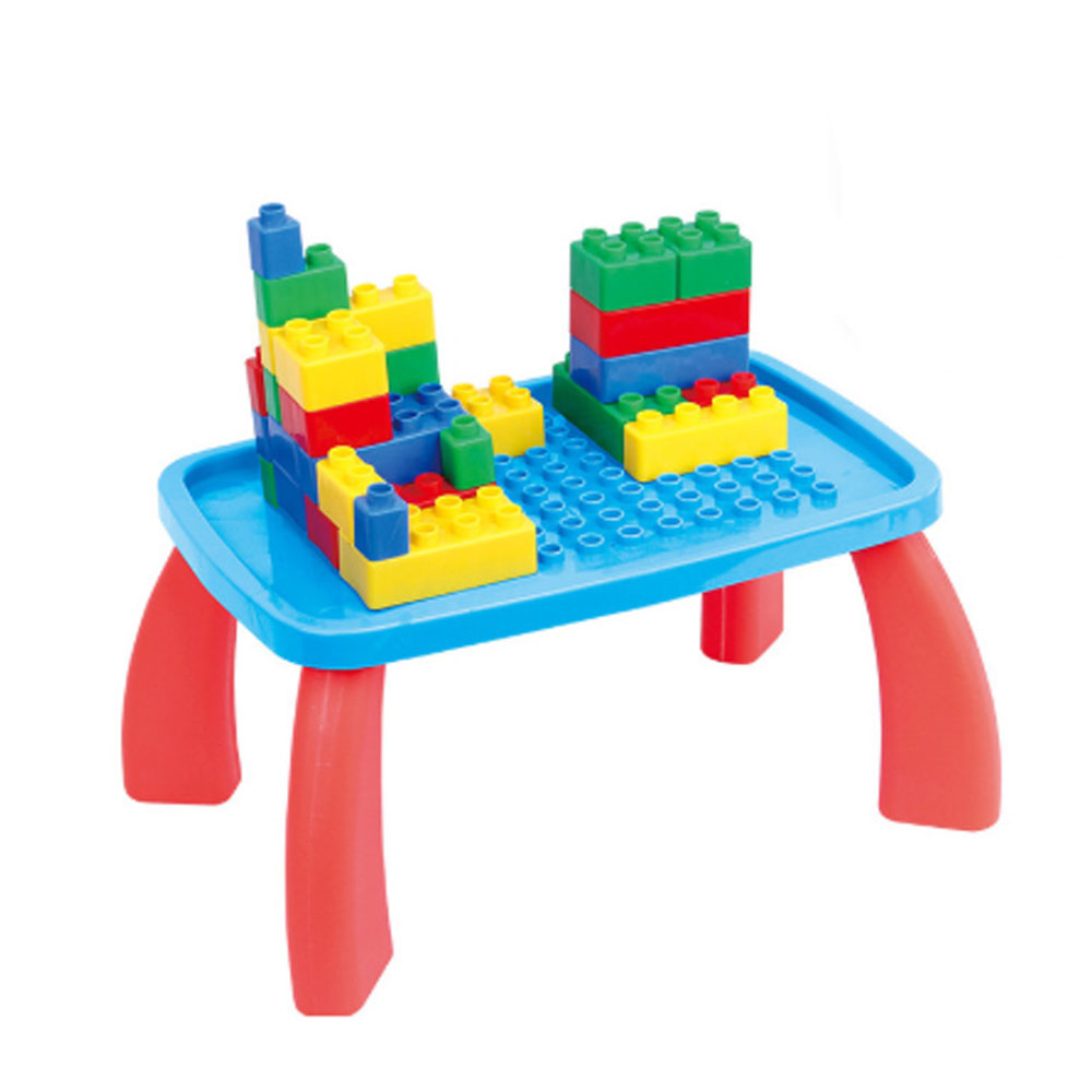 Set cuburi constructie Masa si Carucior cu maner 81 piese