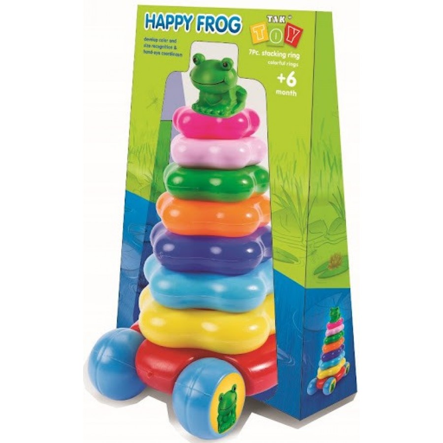 Jucarie de tras Piramida cu forme colorate Happy Frog