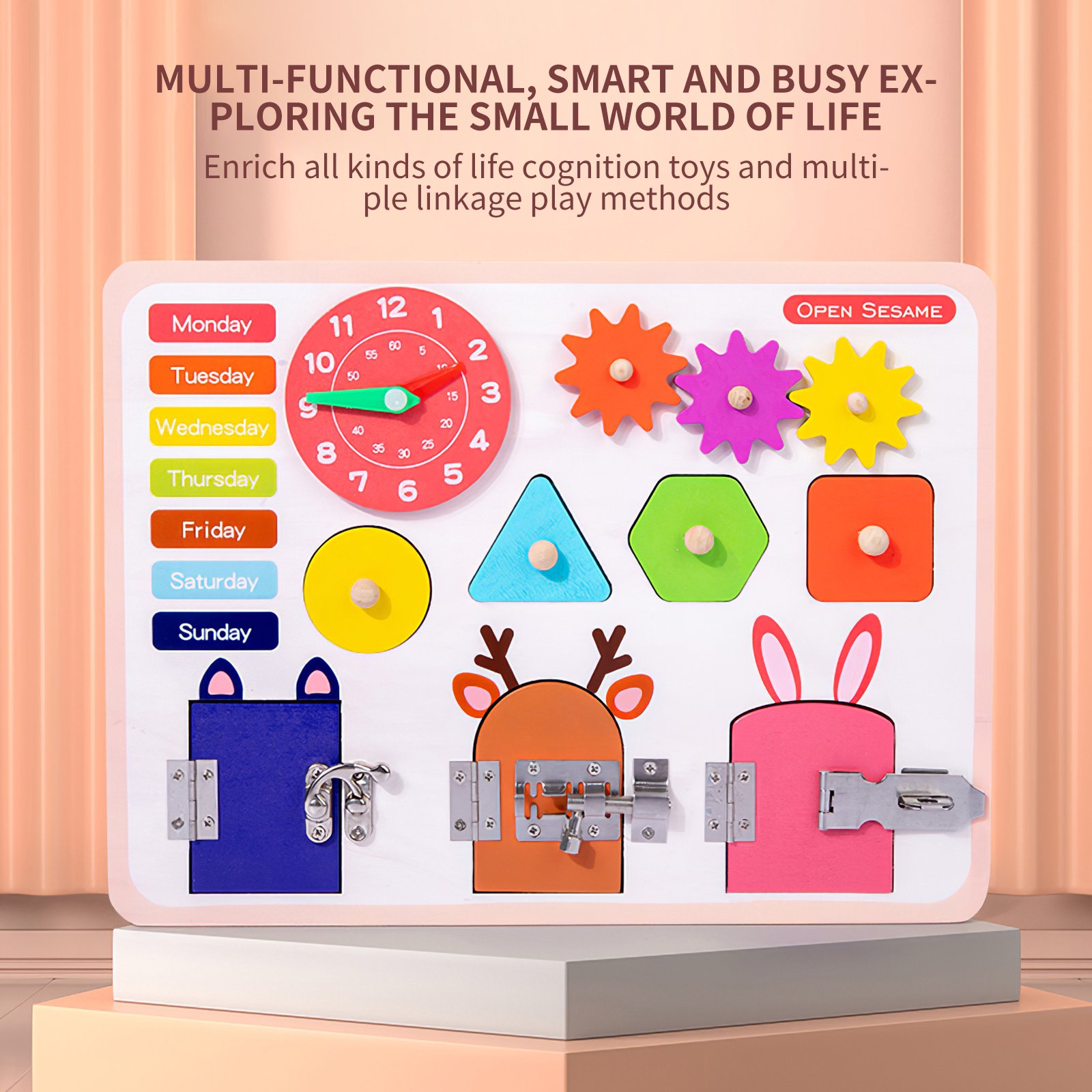 Placa educativa Montessori Calendar Ceas si Puzzle forme