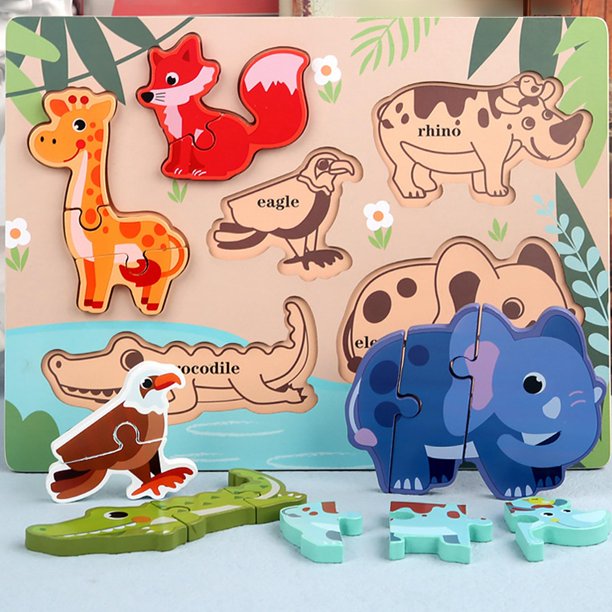 Puzzle bucati 3D Animale din padure lemn