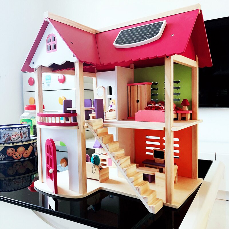 Casuta pentru papusi Mobilier cu accesorii lemn Roz