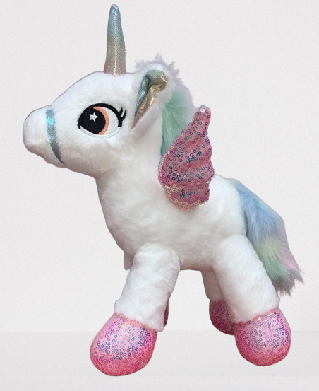 Jucarie plus Unicorn cu Paiete si Aripi Ponei 35 cm