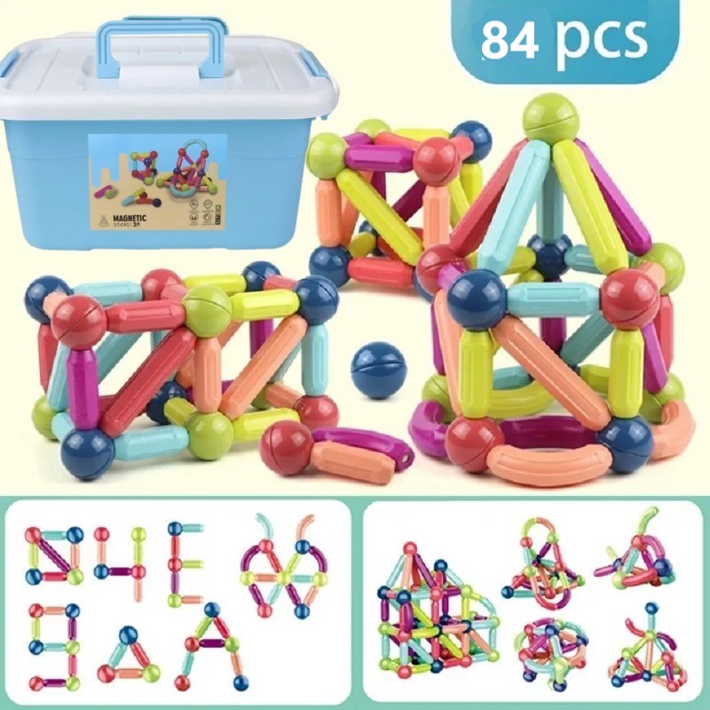 Jucarii magnetice STEM 84 piese Forme constructie Sticks colorate