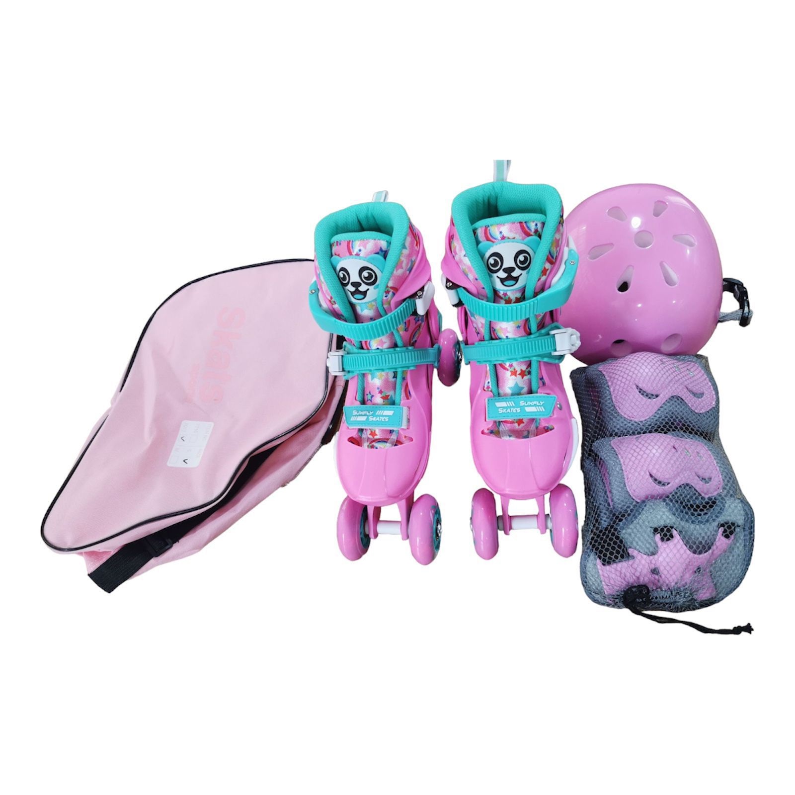 Set Role Reglabile Roz Panda protectii Pozitionarea rotilor 2in1
