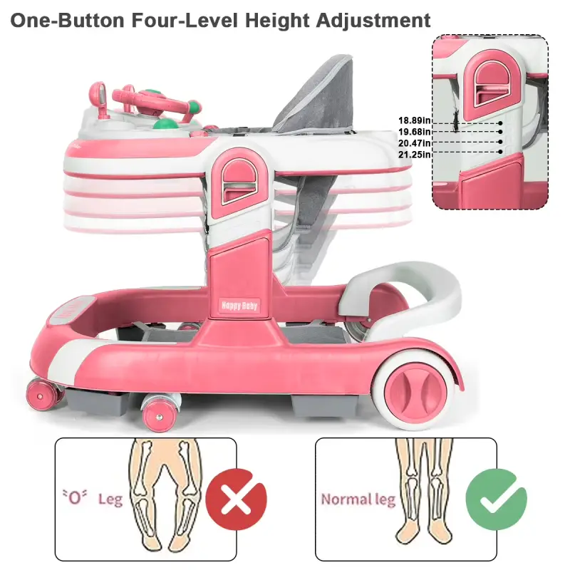Premergator reglabil 3in1 Maner parental Roz cu Muzica si Parasolar