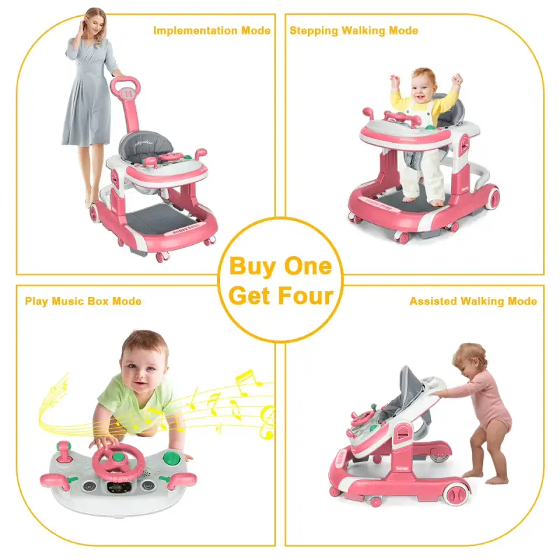 Premergator reglabil 3in1 Maner parental Roz cu Muzica si Parasolar