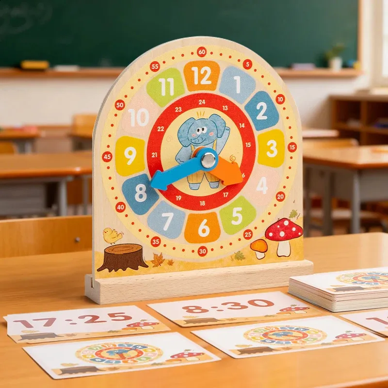 Ceas Analog si Digital lemn Material didactic cu cartonase Jucarie educativa