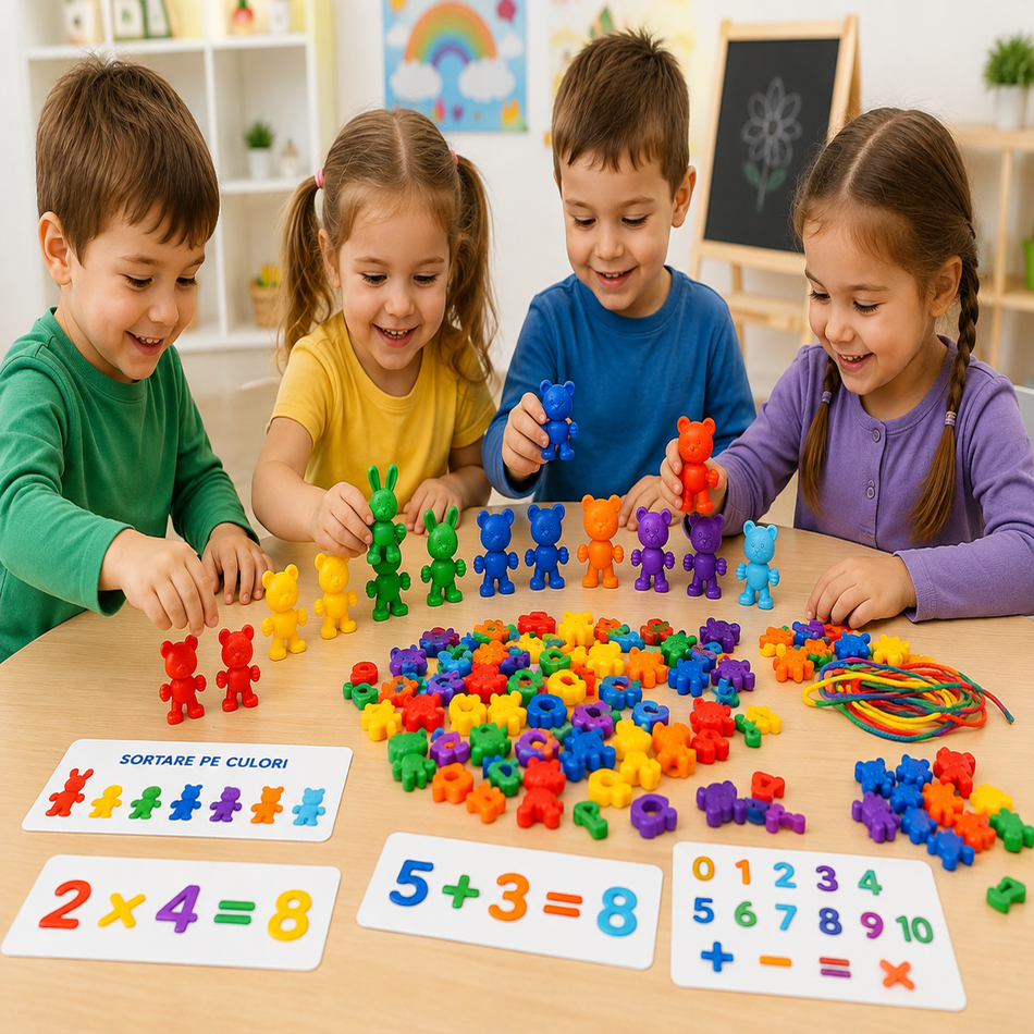 Set Piese de construit Stem diferite forme Animalute multicolore