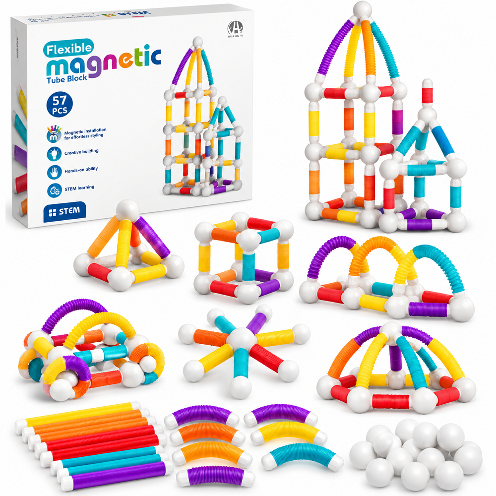 Jucarii magnetice Stem 57 piese Sticks flexibile Forme constructie